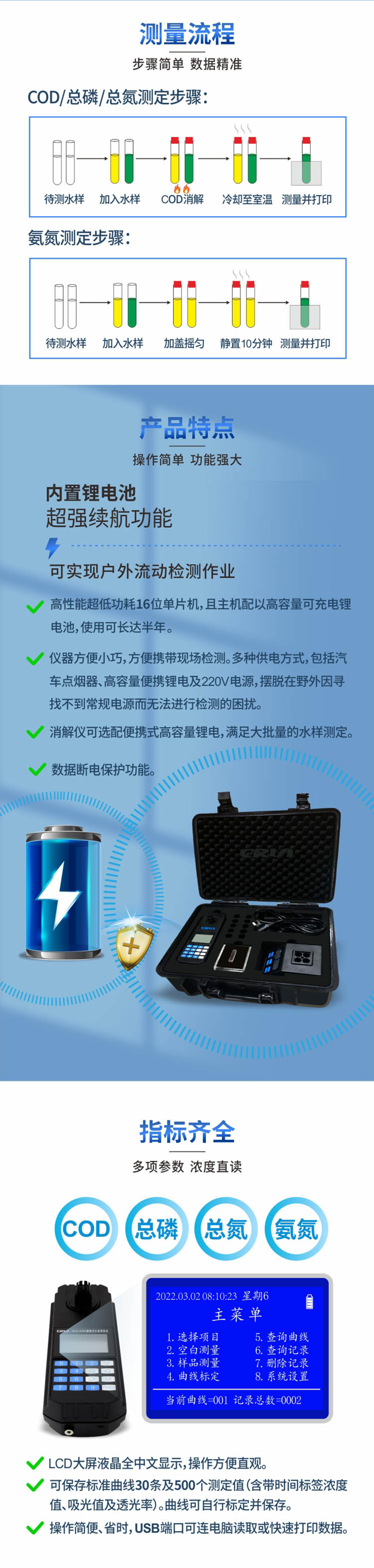 便攜式多參數(shù)COD、氨氮、總磷、總氮水質(zhì)測定儀